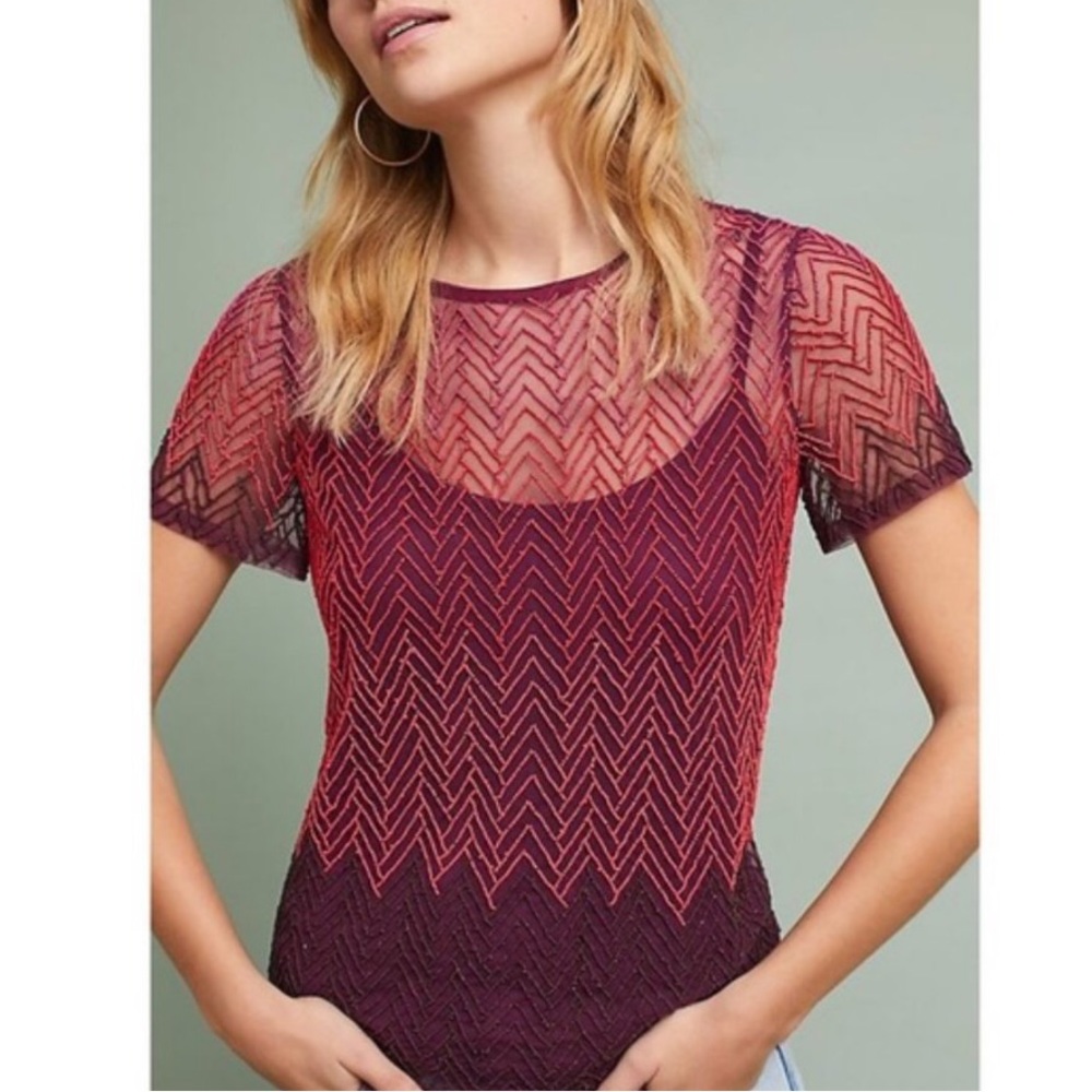 Anthropologie Moulinette Soeurs Corinne Chevron Beaded Top size XS